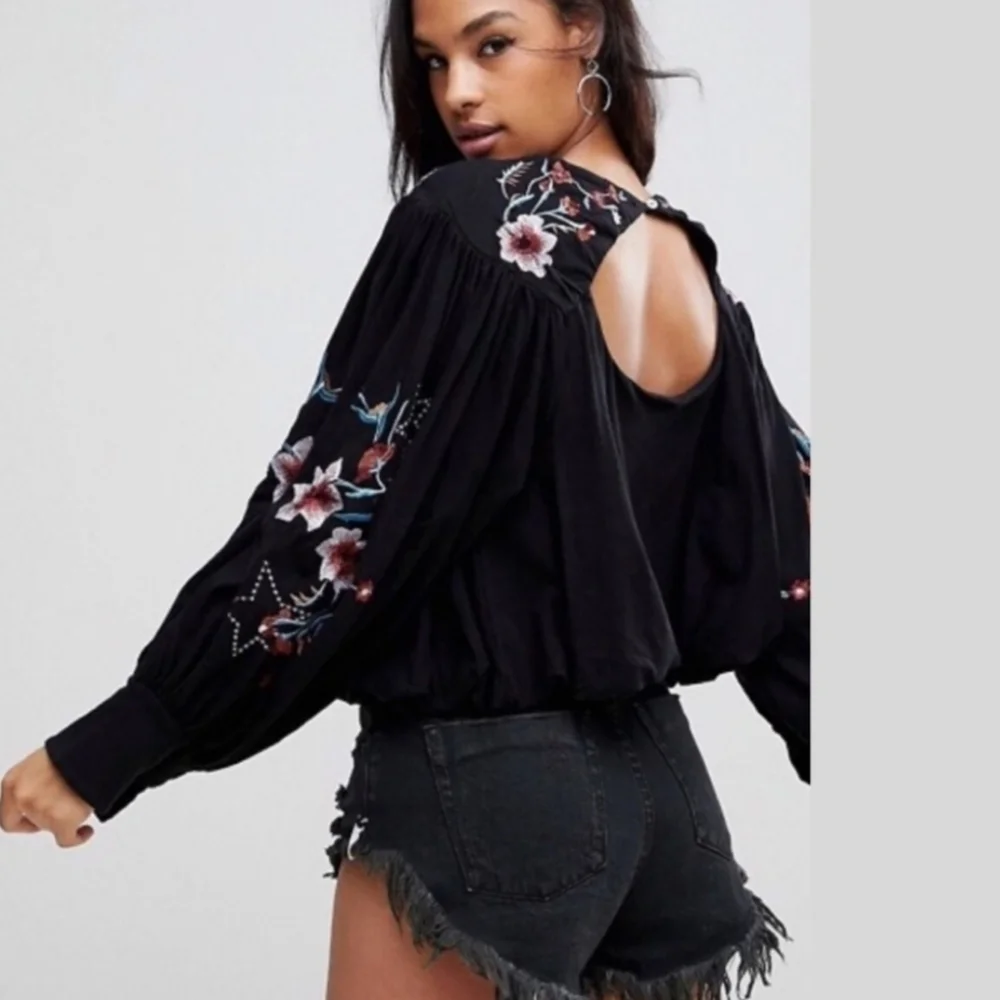 Free People Lita embroidered cutout top